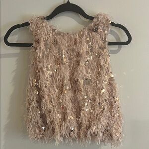 Zara Girls' Feathered Sequin Tank Dress - Blush